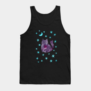 Purple Cat with Blue Stars Tank Top